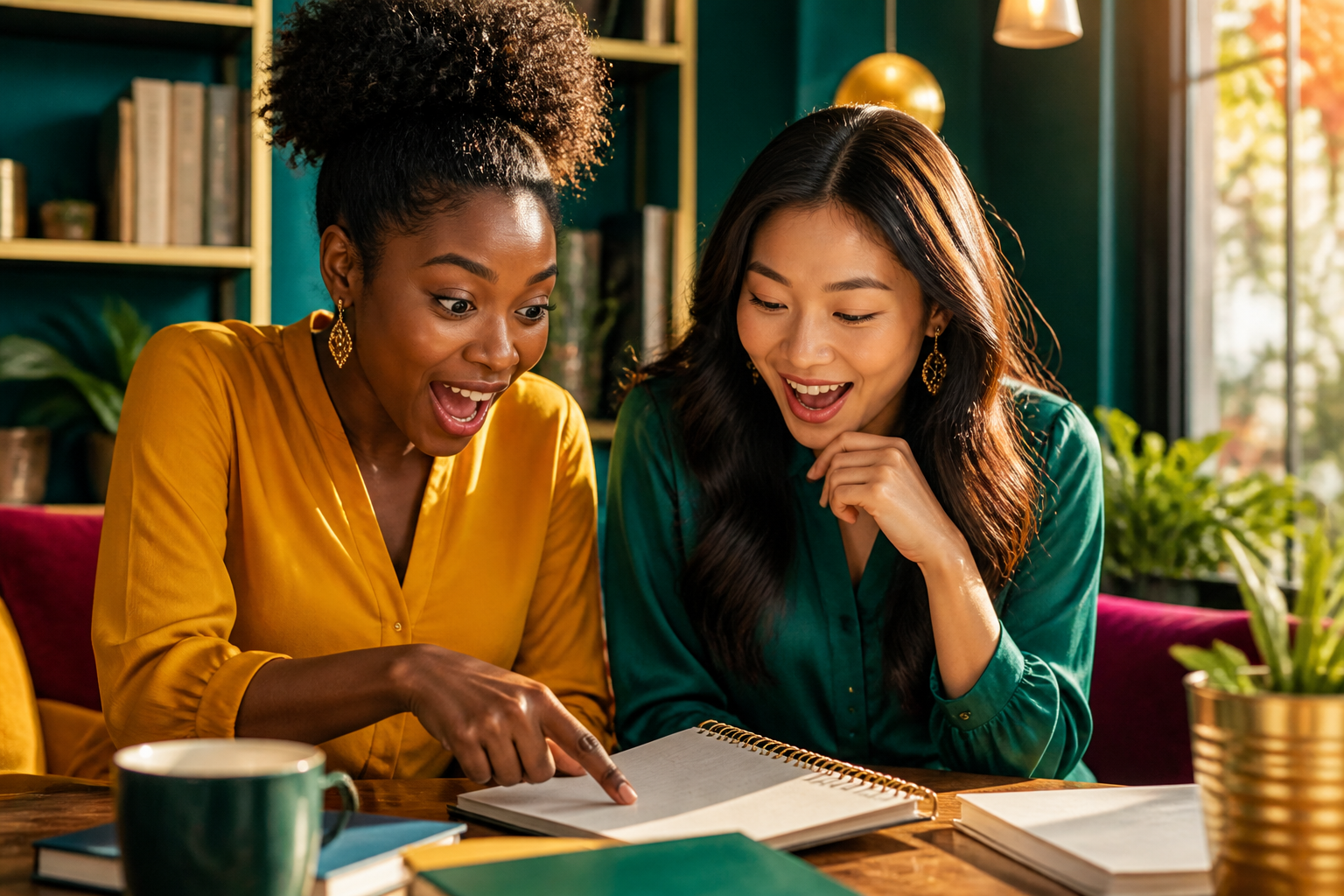 A Black woman and Asian woman having a breakthrough moment together
