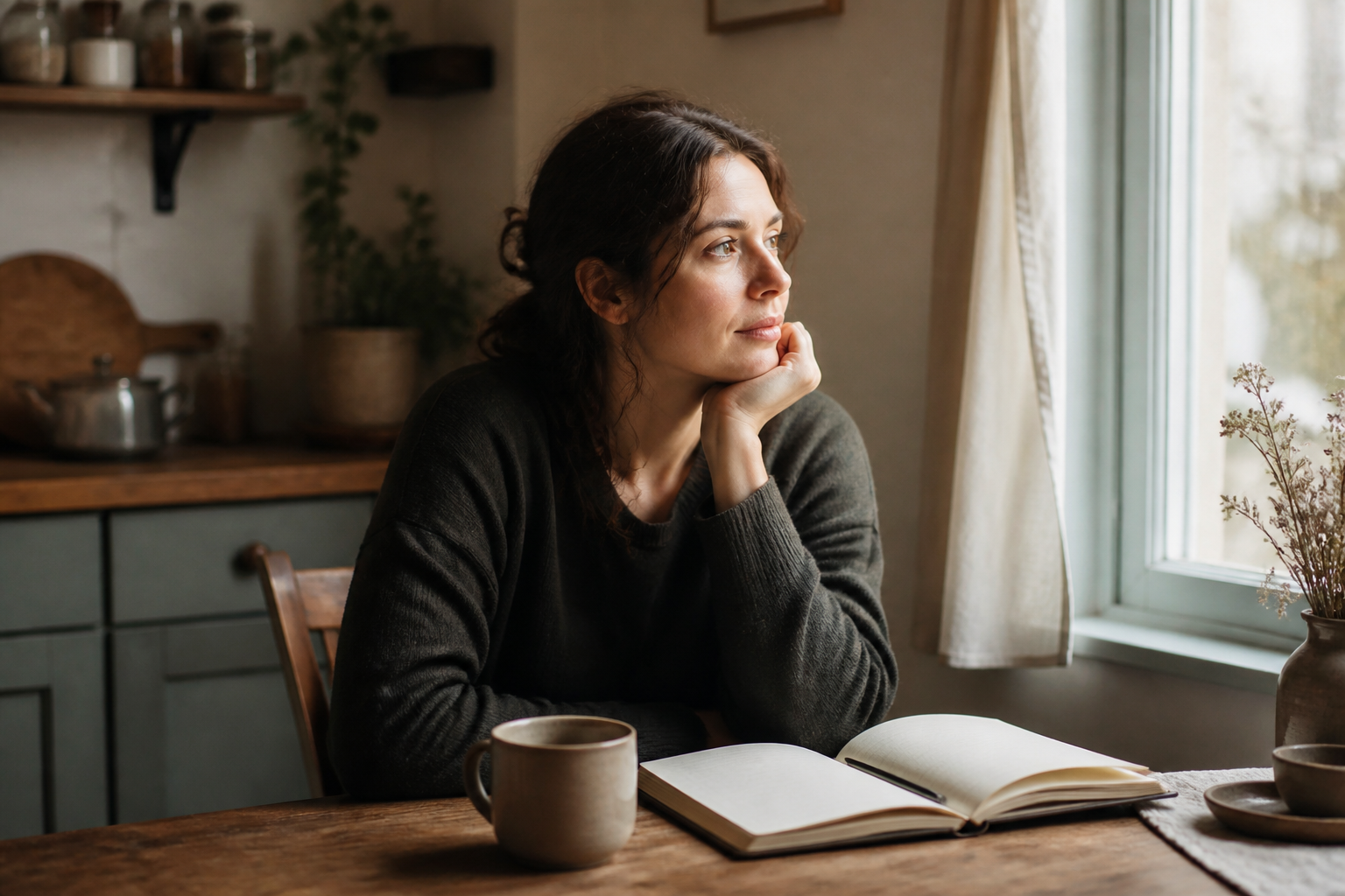 A white woman journaling, searching for her purpose